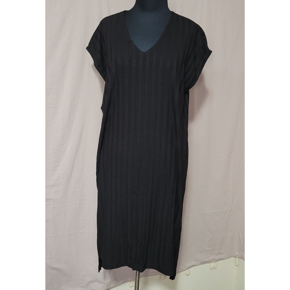 Eileen Fisher Dress Womens Medium Black Sleeveless Stretch Minimalist